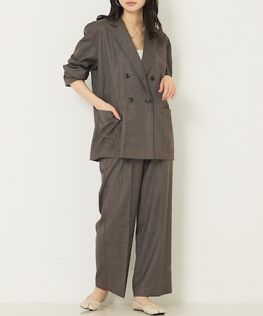 【上下２点セット】グレンチェックジャケット＆セミワイドパンツセットアップ