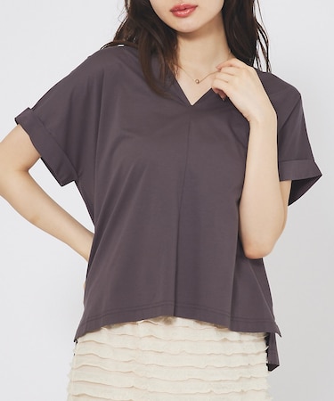 シルケットダブルVネックフレンチプルオーバー