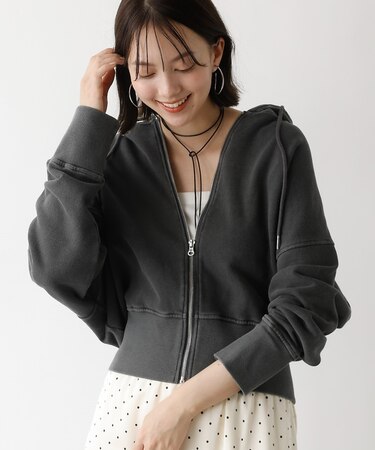 裏毛ピグメントショートジップパーカー