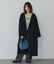 【体型カバー】ノーカラーロングコート