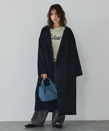 【体型カバー】ノーカラーロングコート
