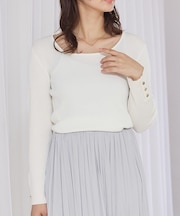 【袖ボタン】スクエアネックリブニット/きれいめ/セミオケ/通勤/春服