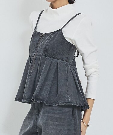 ウォッシュドデニムキャミ/レイヤード/バックリボン/春服/夏服