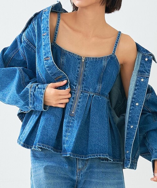 ウォッシュドデニムキャミ/レイヤード/バックリボン/春服/夏服