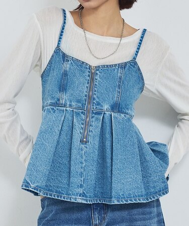ウォッシュドデニムキャミ/レイヤード/バックリボン/春服/夏服
