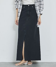 【前後スリット】Aラインデニムロングスカート/ハイウエスト/スタイルアップ/春服