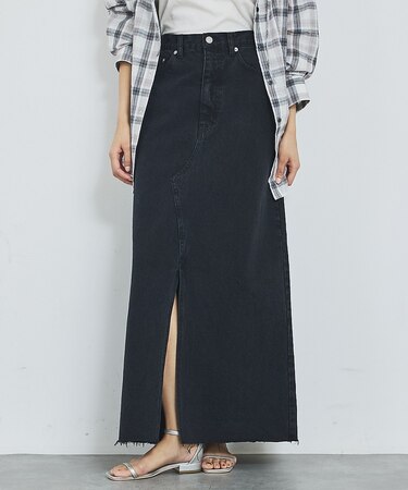 【前後スリット】Aラインデニムロングスカート/ハイウエスト/スタイルアップ/春服