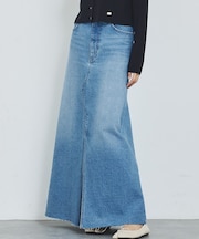 【前後スリット】Aラインデニムロングスカート/ハイウエスト/スタイルアップ/春服