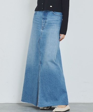 【前後スリット】Aラインデニムロングスカート/ハイウエスト/スタイルアップ/春服