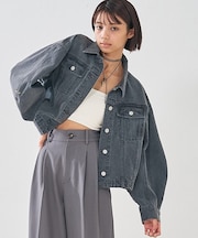 【オリジナル】デニムショートジャケット/バルーン袖/長袖/羽織/春服