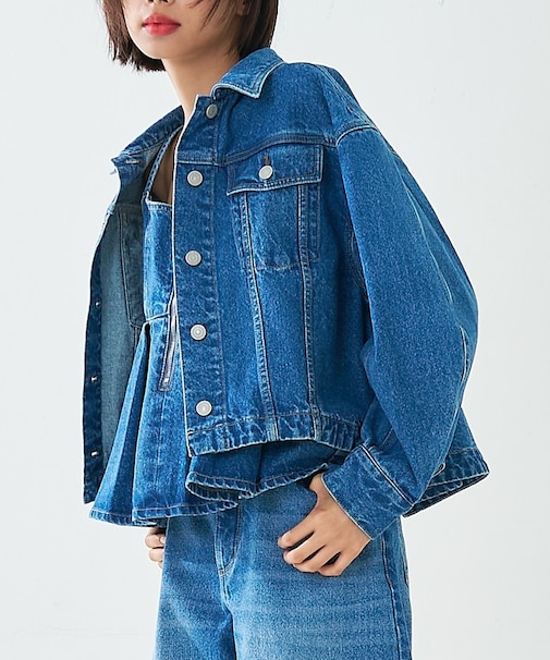 【オリジナル】デニムショートジャケット/バルーン袖/長袖/羽織/春服