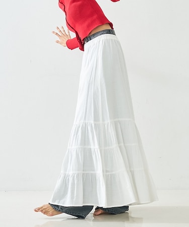 【ペチ付き】ティアードスカート/春服/夏服/マキシ/レイヤード