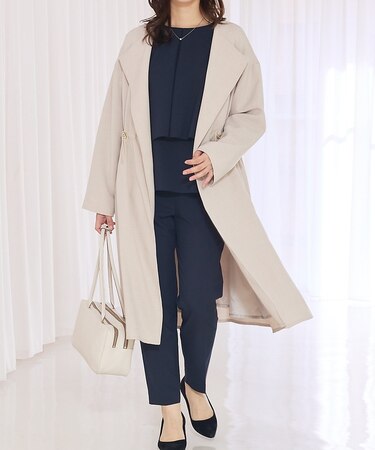 【春アウター】ノーカラーコート/通勤/きれいめ/ロング/セミオケ/春服