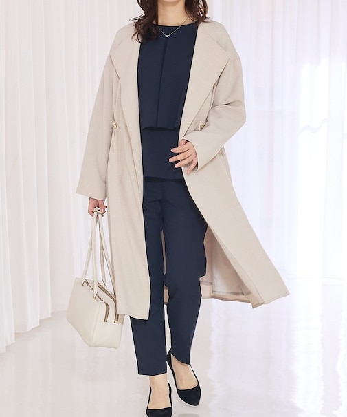 【春アウター】ノーカラーコート/通勤/きれいめ/ロング/セミオケ/春服