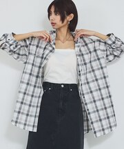【シアー素材】チェックフードシャツ/春服/夏服/ゆったり/羽織り
