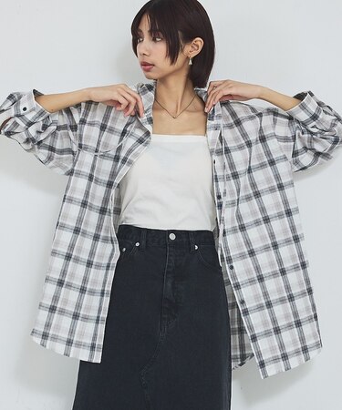 【シアー素材】チェックフードシャツ/春服/夏服/ゆったり/羽織り