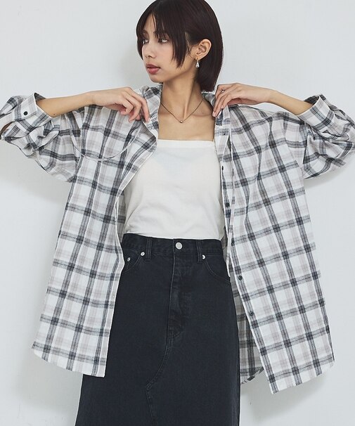 【シアー素材】チェックフードシャツ/春服/夏服/ゆったり/羽織り