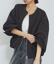 【撥水加工】ノーカラーショートブルゾン/春服/ライトアウター/長袖/きれいめ