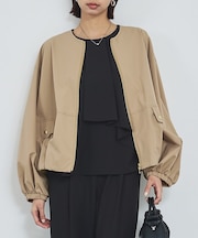 【撥水加工】ノーカラーショートブルゾン/春服/ライトアウター/長袖/きれいめ