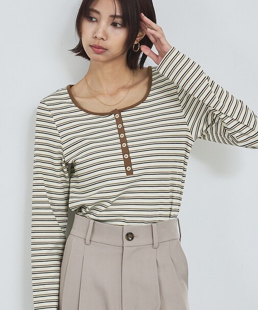 ボーダーヘンリーネックプルオーバー