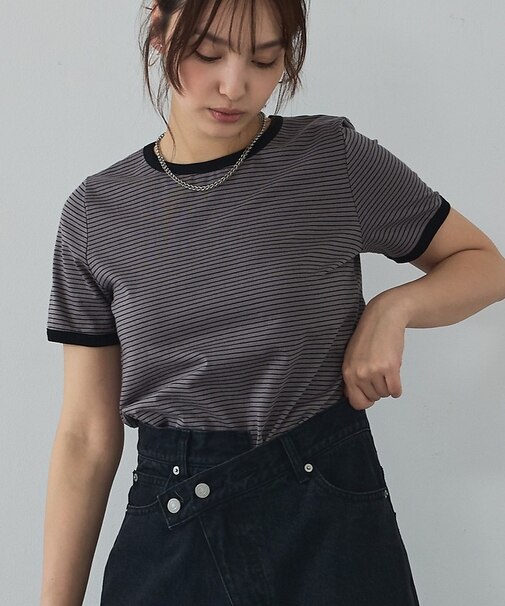 【リンガーT】ボーダーコンパクトTシャツ/夏服/半袖/スタイルアップ