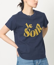 【コットン100％】甘編み天竺フロッキープリントTシャツ/半袖/夏服/ロゴT