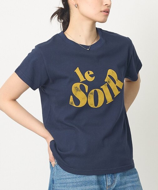 【コットン100％】甘編み天竺フロッキープリントTシャツ/半袖/夏服/ロゴT