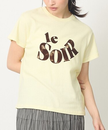 【コットン100％】甘編み天竺フロッキープリントTシャツ/半袖/夏服/ロゴT