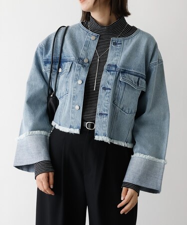 【EDWIN】ロールアップデニムジャケット/春服/Gジャン/ノーカラー/ショート