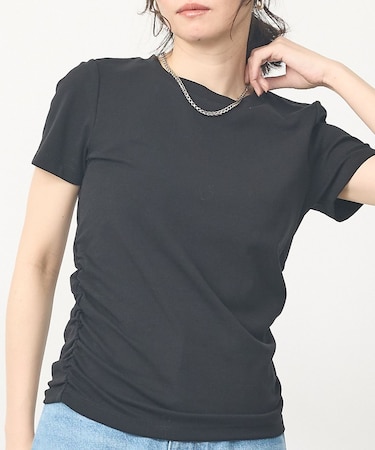 【ウエスト細見え】サイドギャザーTシャツ