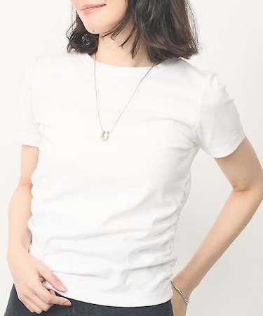 【ウエスト細見え】サイドギャザーTシャツ