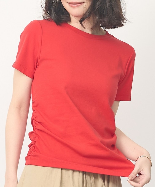 【ウエスト細見え】サイドギャザーTシャツ