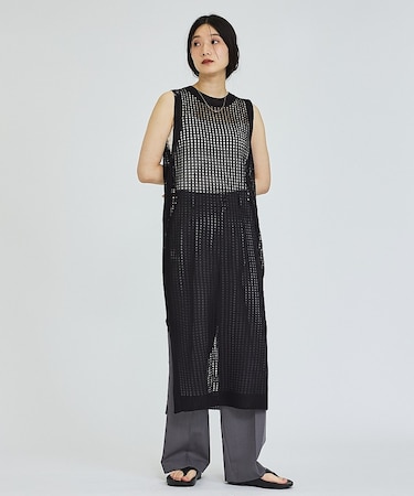 【レイヤード】メッシュニットワンピース