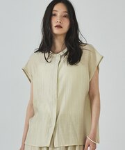 【セットアップ対応】リネンライクシアーノースリーブシャツ