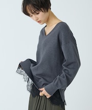 裾レースVネックプルオーバー