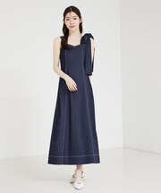 デニムライクリボン付ワンピース