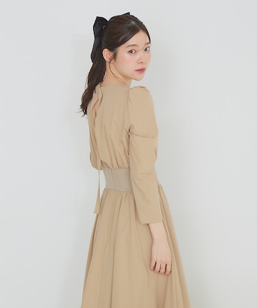 ウエストリブバルーンワンピース