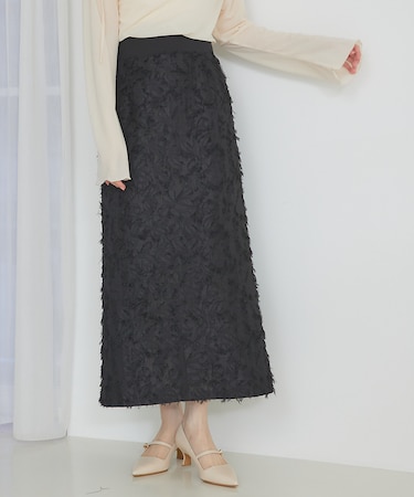 ウエスト切替ジャガードロングスカート