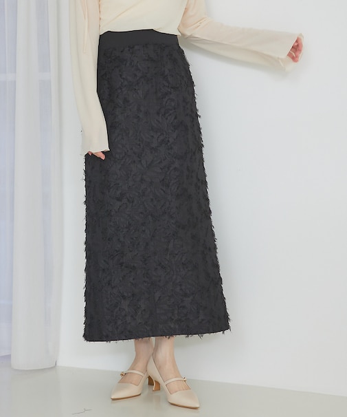 ウエスト切替ジャガードロングスカート