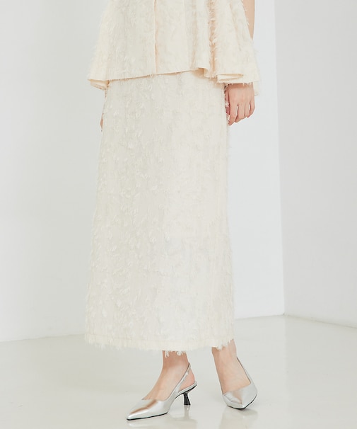 ウエスト切替ジャガードロングスカート