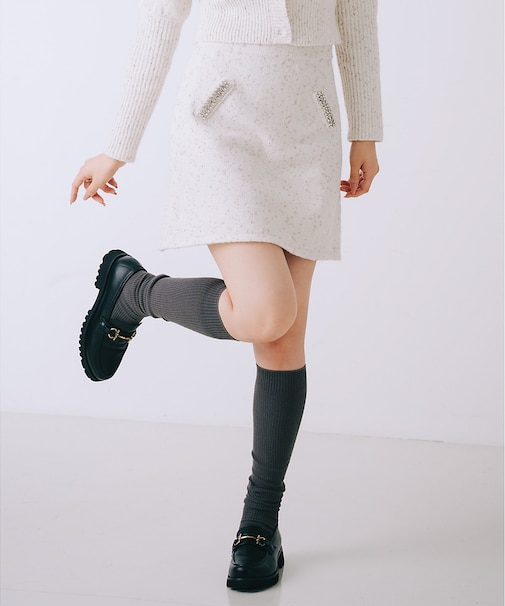 ラメネップニットビジュー付ミニスカート