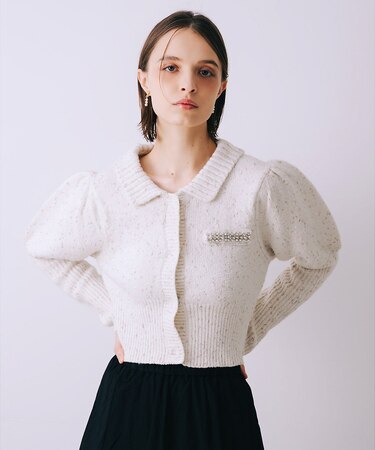 ラメネップニットビジュー付カーディガン