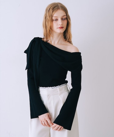 2wayワンショルダーリボン付ニット