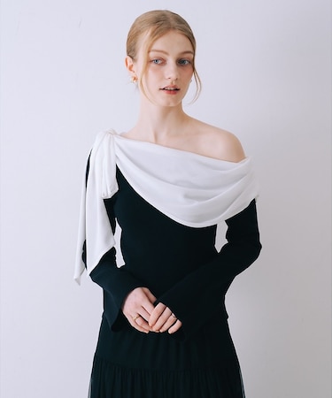 2wayワンショルダーリボン付ニット