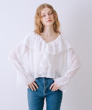 ラッフルドビーストライプブラウス