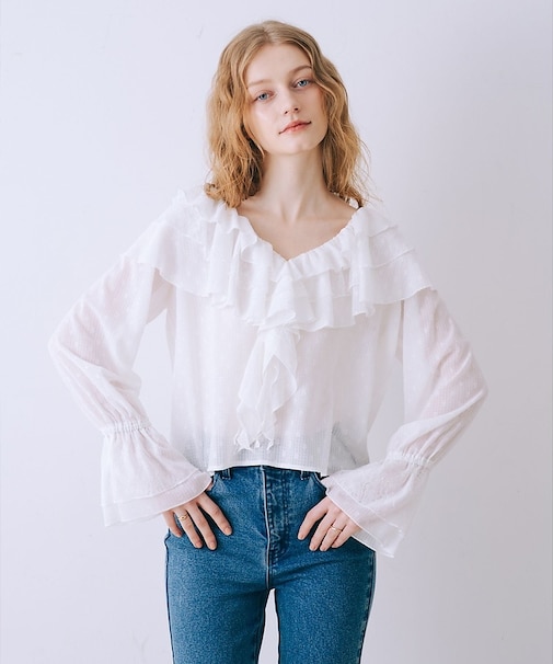 ラッフルドビーストライプブラウス