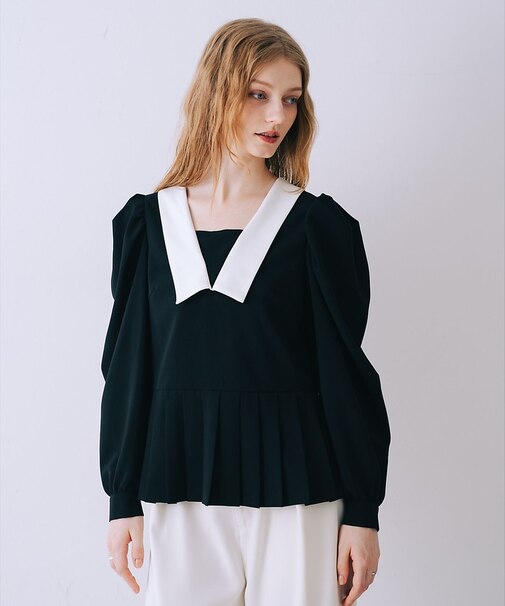 裾プリーツブラウス