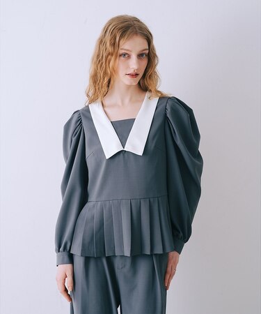 裾プリーツブラウス