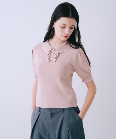 前立てフリルパフショルニット