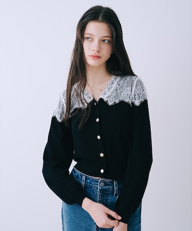 レースショルダーニットカーディガン